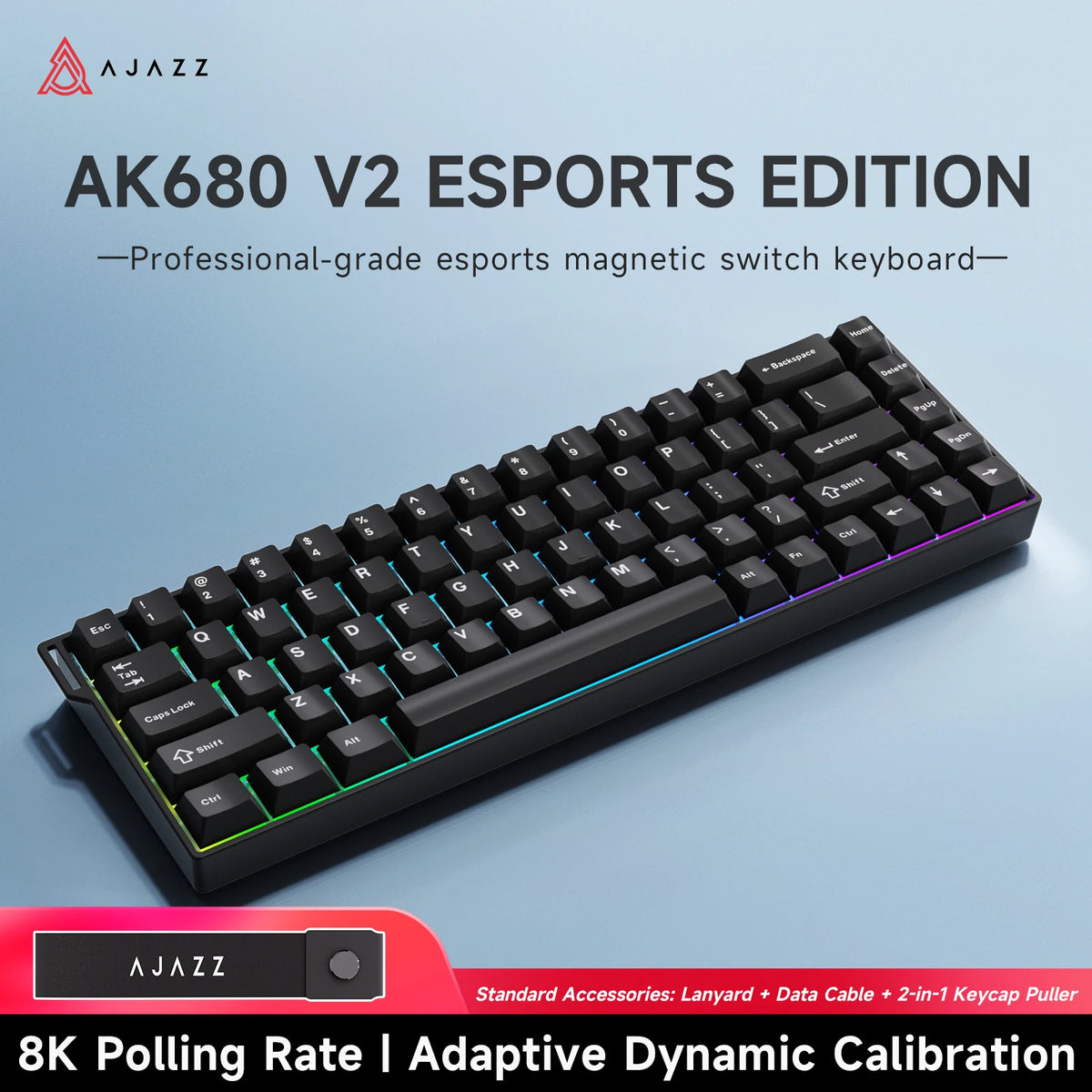AJAZZ AK680 V2 E-sports magnetic switch keyboard 8K Polling Rate 128K Uitra-high Scan Rate Aluminum Alloy Positioning Plate