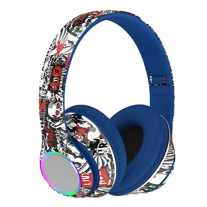 P85 Bluetooth 5.3 Wireless Headphones Over Ear Gaming Headset with Microphone, LED Light Foldable Bluetooth 5.3 Headphones, FM Radio & Noise Cancellation