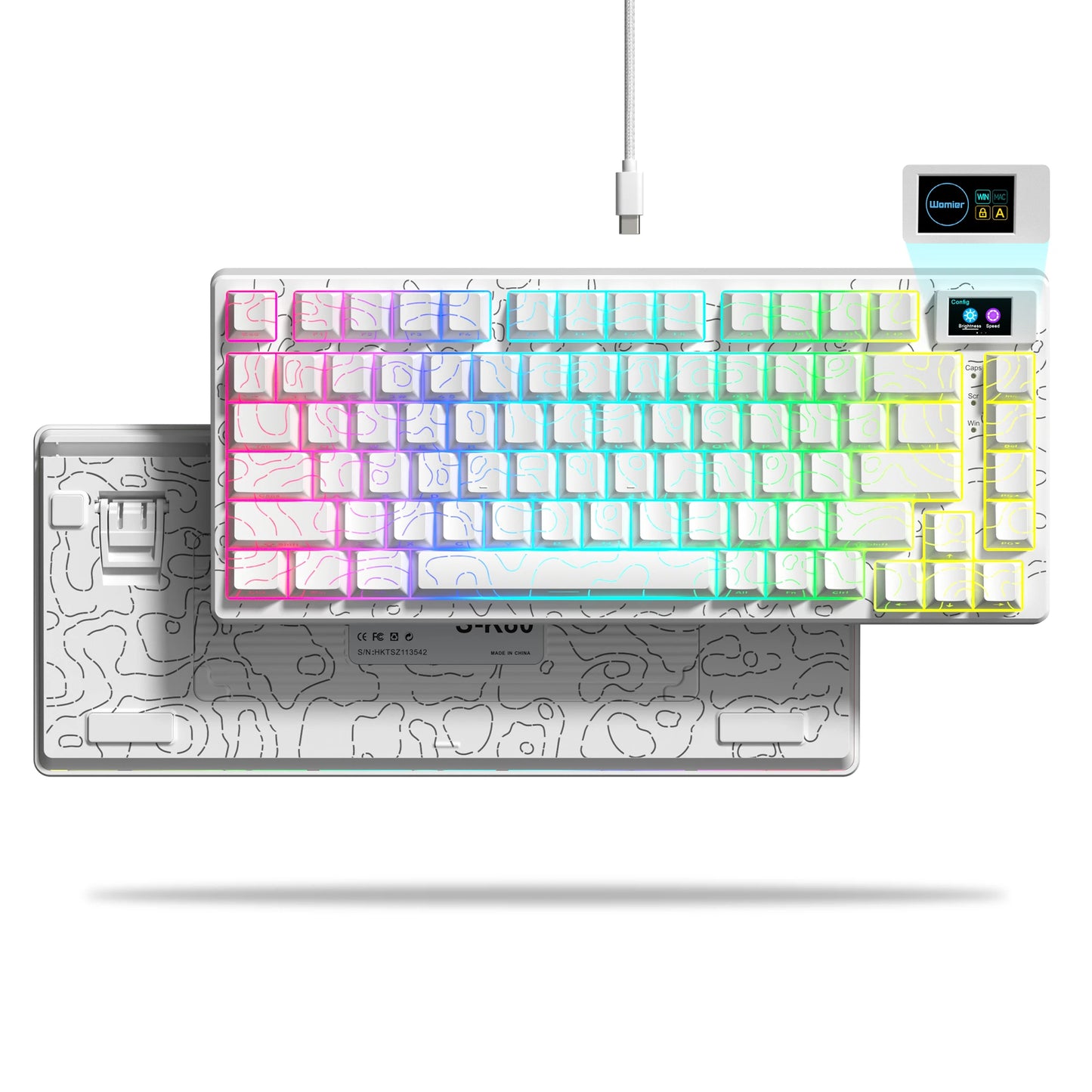 Womier Wired Mechanical Gaming Keyboard with OLED Display, Hot-Swappable RGB Keyboard, PBT Pudding Keycaps, 81-Key USB-C Mechanical Keyboard for PC & Laptop