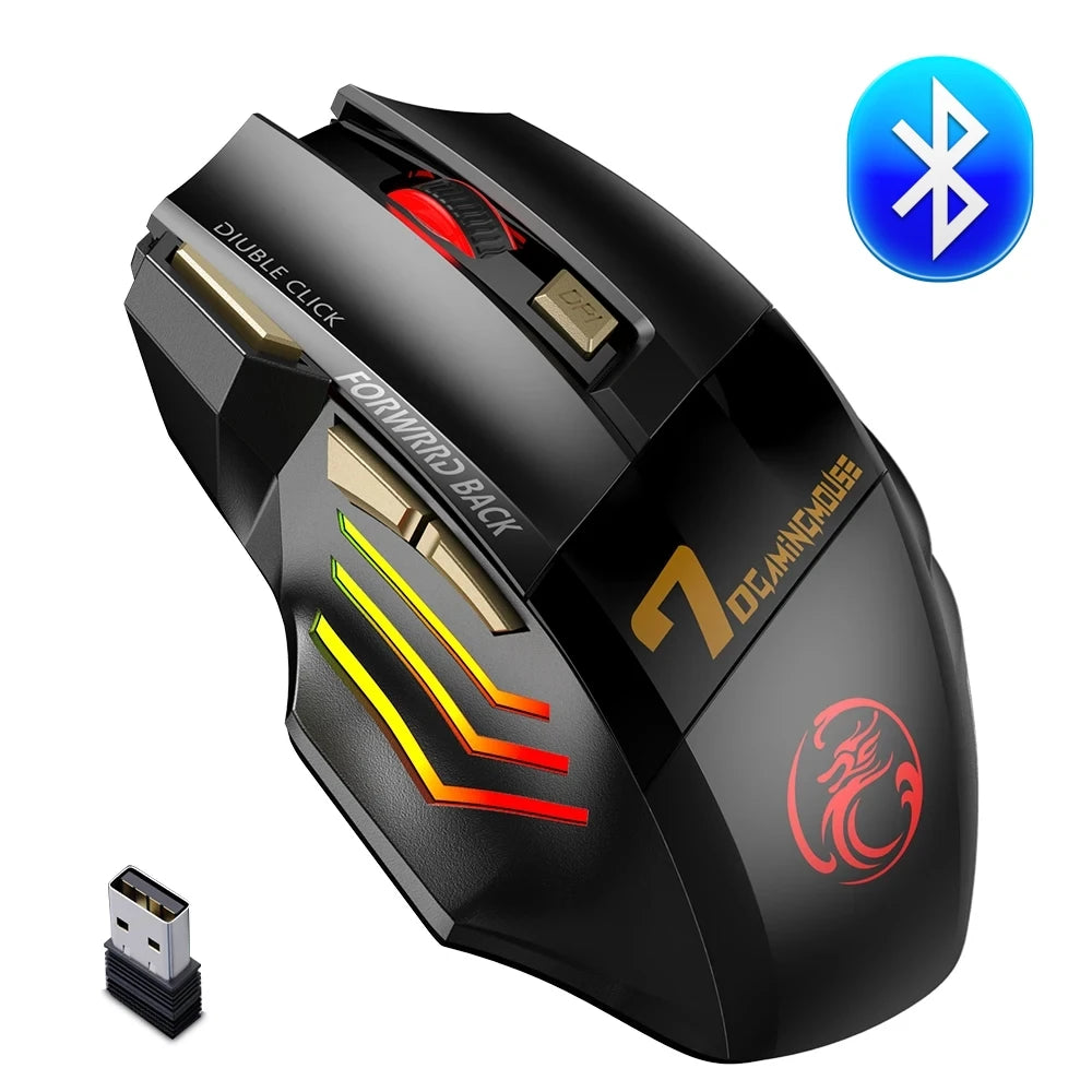 Wireless Bluetooth Mouse Rechargeable RGB Gaming Mouse, Ergonomic Silent Wireless Bluetooth Mouse with 7 Buttons, 3200 DPI Bluetooth Mouse for PC, Laptop & Mac