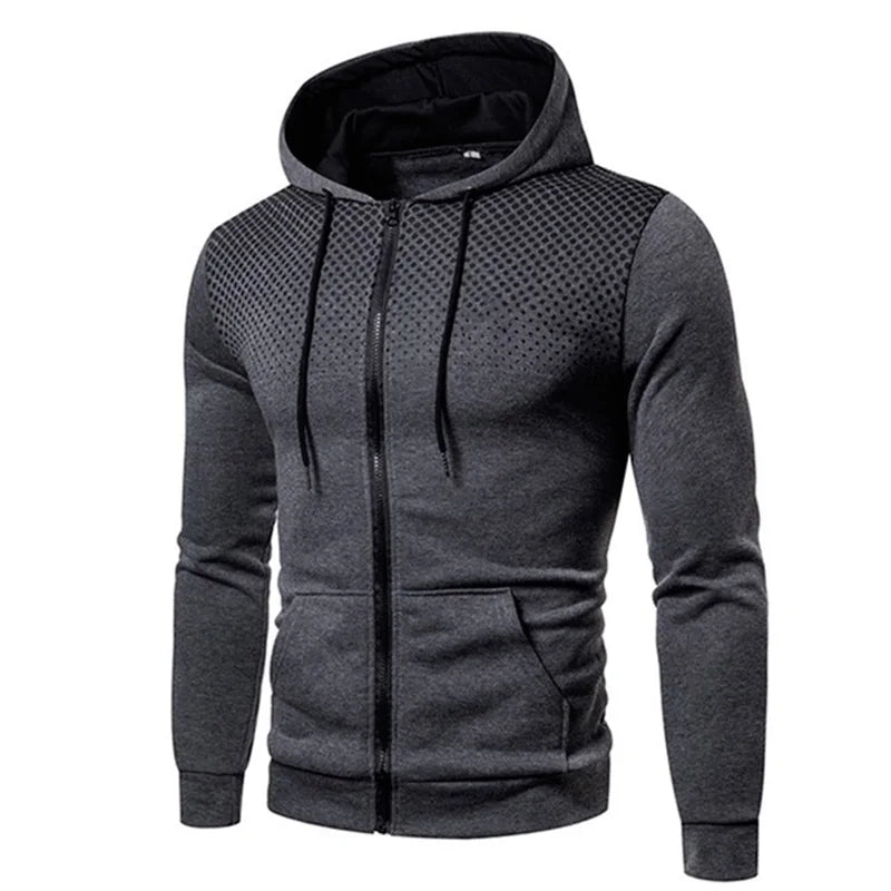 Produit gaming premium Fraquane, nouvelle génération, Men's Zip Up Hoodie Pocket Polka Pot Print Hooded Sweatshirt Sport Outdoor Casual Slim Fit Men Spring AutumnZipper Hoodie