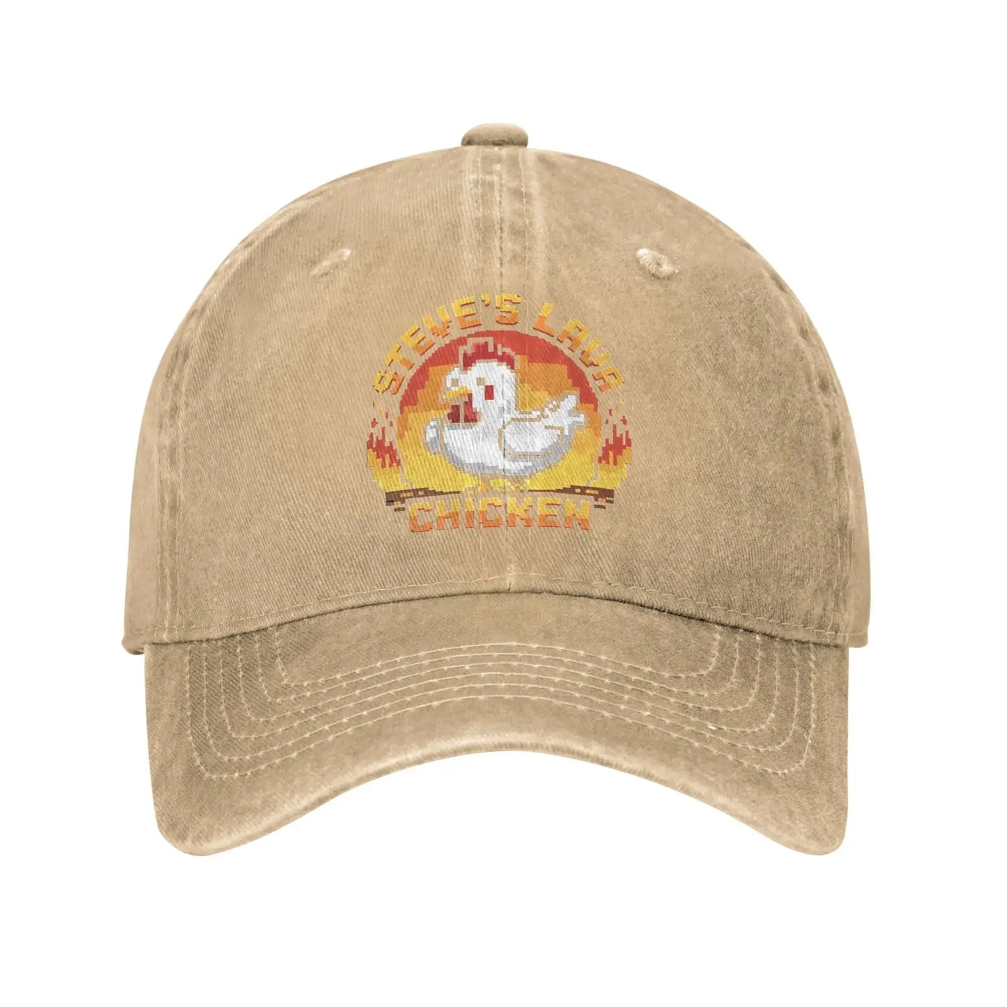 Unisex Chicken Jockey Lava Chicken Print Steves Hat Fashion Distressed Washed Baseball Cap Adjustable