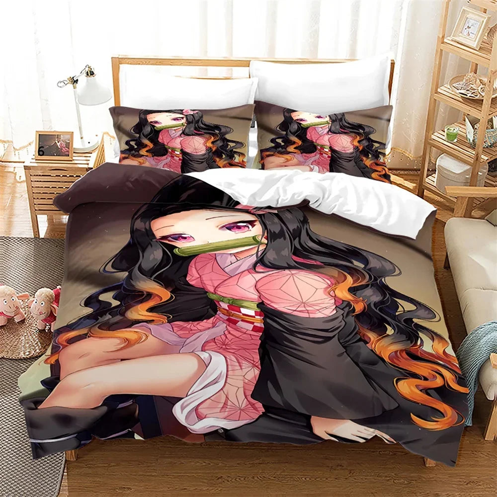Nezuko Kamado Bedding Set Anime Demon Slayer Duvet Cover Comforter Bed Linen Single Twin Full Queen Size 3d Kids Girl Boys Gift