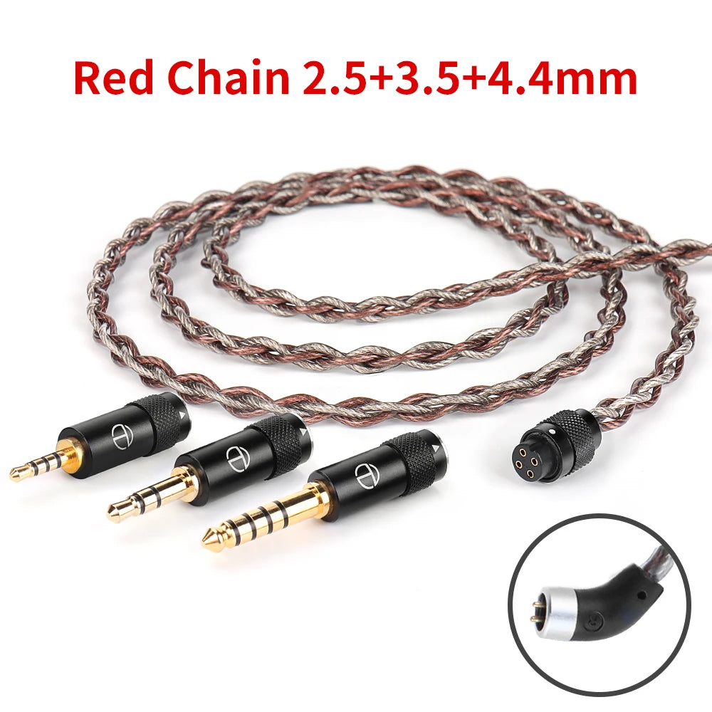 TRN RedChain Upgrade Cable Silver-Plated Copper OFC Copper Earphone Cable with Swappable 2.5mm 3.5mm 4.4mm Connectors for TRN IEM Headphones