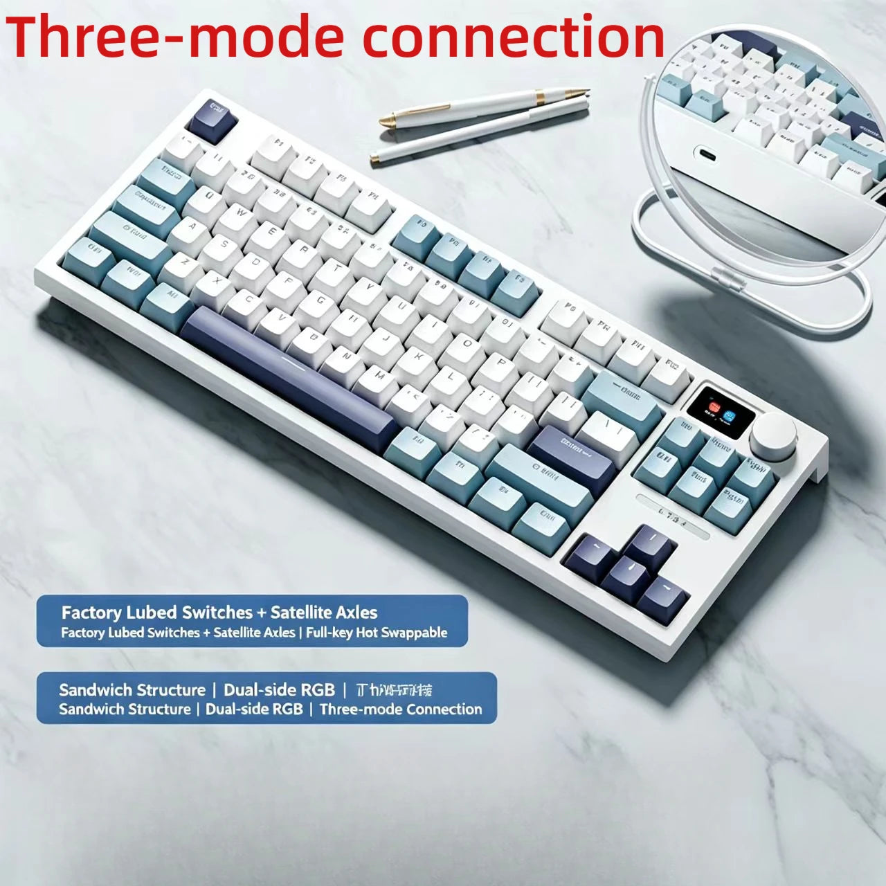 The New Hot-Selling EPOMAKER x AULA F75 75% ANSI Hot-Swappable Washer Bluetooth 5.0/2.4G Wireless/wired Mechanical Keyboard PBT