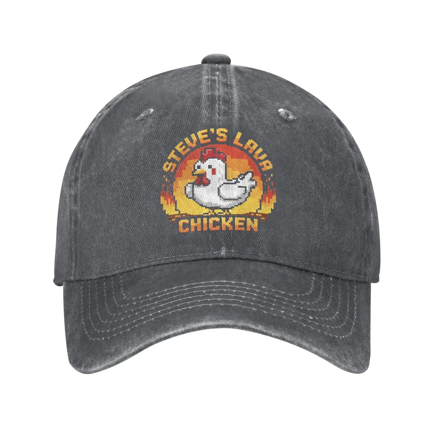 Unisex Chicken Jockey Lava Chicken Print Steves Hat Fashion Distressed Washed Baseball Cap Adjustable