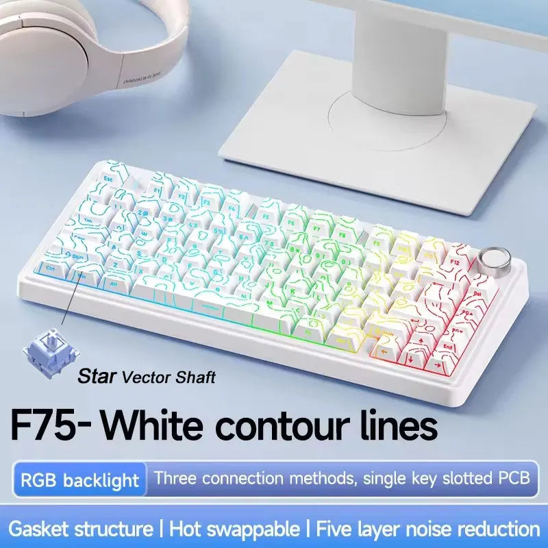 AULA F75/F75 MAX Gaming Mechanical Keyboard 2.4G Wireless/BT/Wired Keyboard 75% 81 Key Hot-Swap RGB Contour Line Office Keyboard