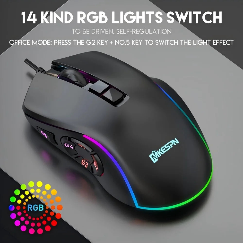 JOMAA X9 RGB Gaming Mouse, 10 Programmable Macro Wired Gaming Mouse, 12800 DPI RGB Wired Mouse for PC, Laptop, FPS, MOBA & Office