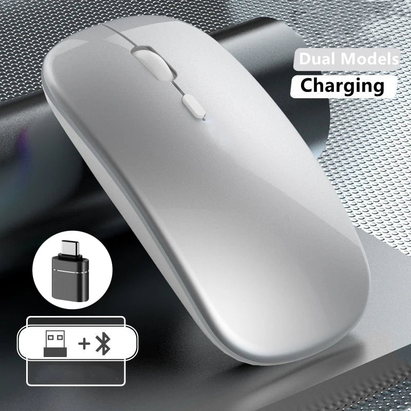 Ladattava langaton hiiri kahdella yhteystilalla, Bluetooth-yhteensopiva 2.4G USB -tietokonehiiri kannettavalle, iPadille, tabletille ja pelikäyttöön