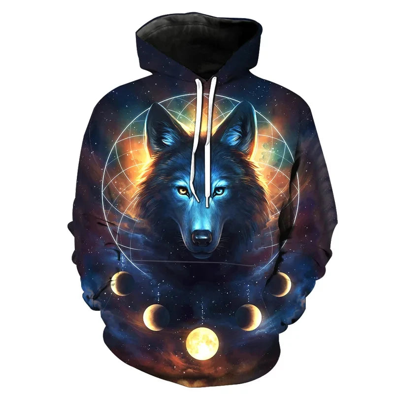 Anime-Sweatshirt mit wildem Wolfskopf, 3D-bedruckter Hoodie für Herren/Damen, modische Harajuku-Kleidung für Kinder und Herren-Mantel
