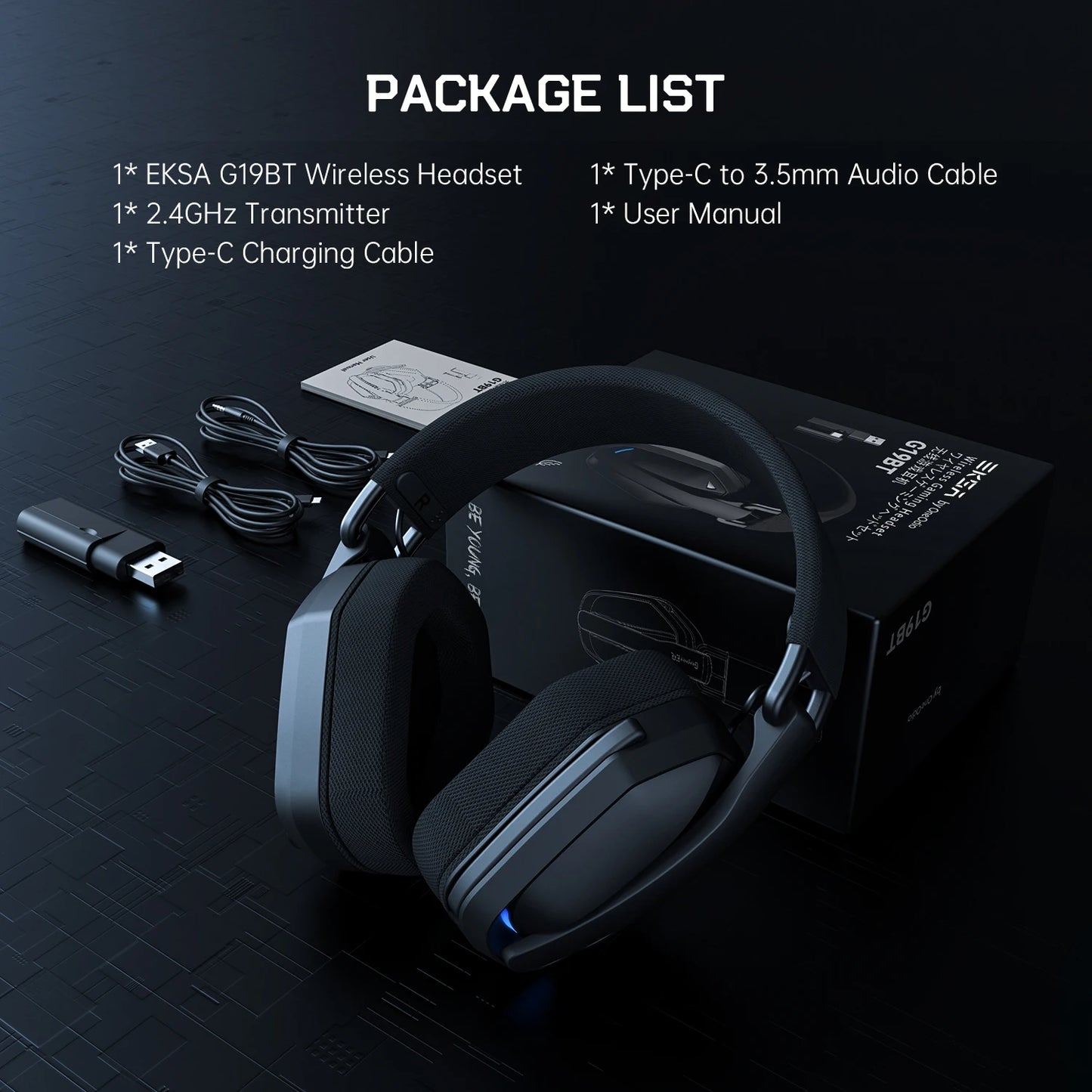 EKSA G19BT Tri-Mode Wireless Gaming Headset – Bluetooth 5.4, 2.4GHz Low Latency Gaming Headphones with Microphone for PC, PS5, Xbox