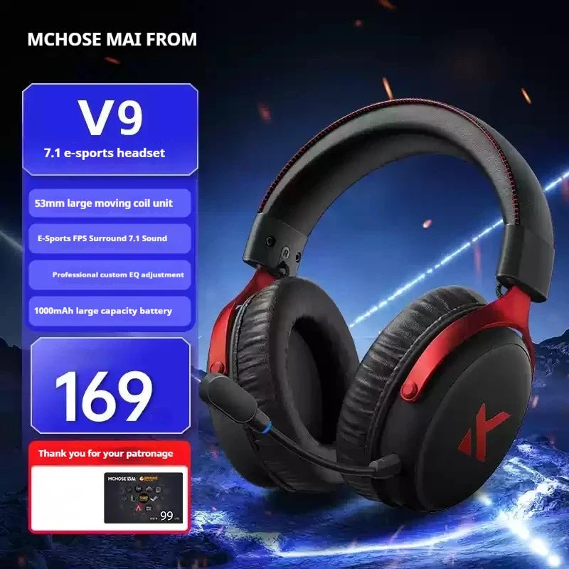 MCHOSE V9 Pro Wireless Gaming Headset – Bluetooth Noise Cancelling Headphones with Microphone, Low Latency Audio & Deep Dynamic Sound