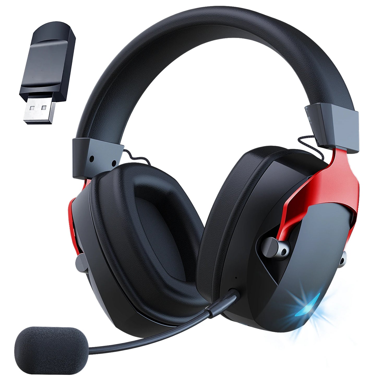 Wireless Gaming Headset with Detachable Noise Cancelling Microphone – 2.4G Wireless, Bluetooth 5.3 & 3.5mm Wired Gaming Headphones for PS5, PC, Xbox, Mobile