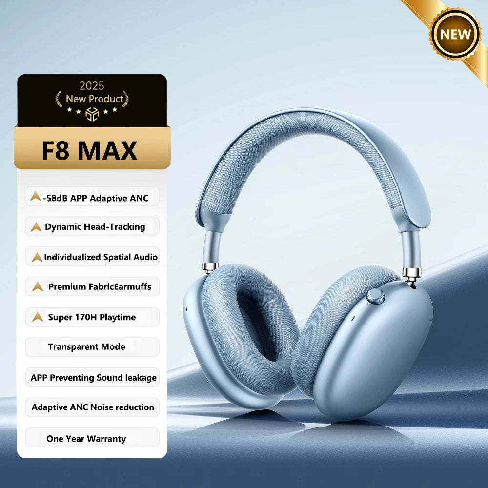 Picun F8MAX ANC Wireless Headphones 59dB Noise Cancelling Bluetooth 6.0 Over Ear Headset with Spatial Audio, 180H Battery Life & HiFi Sound