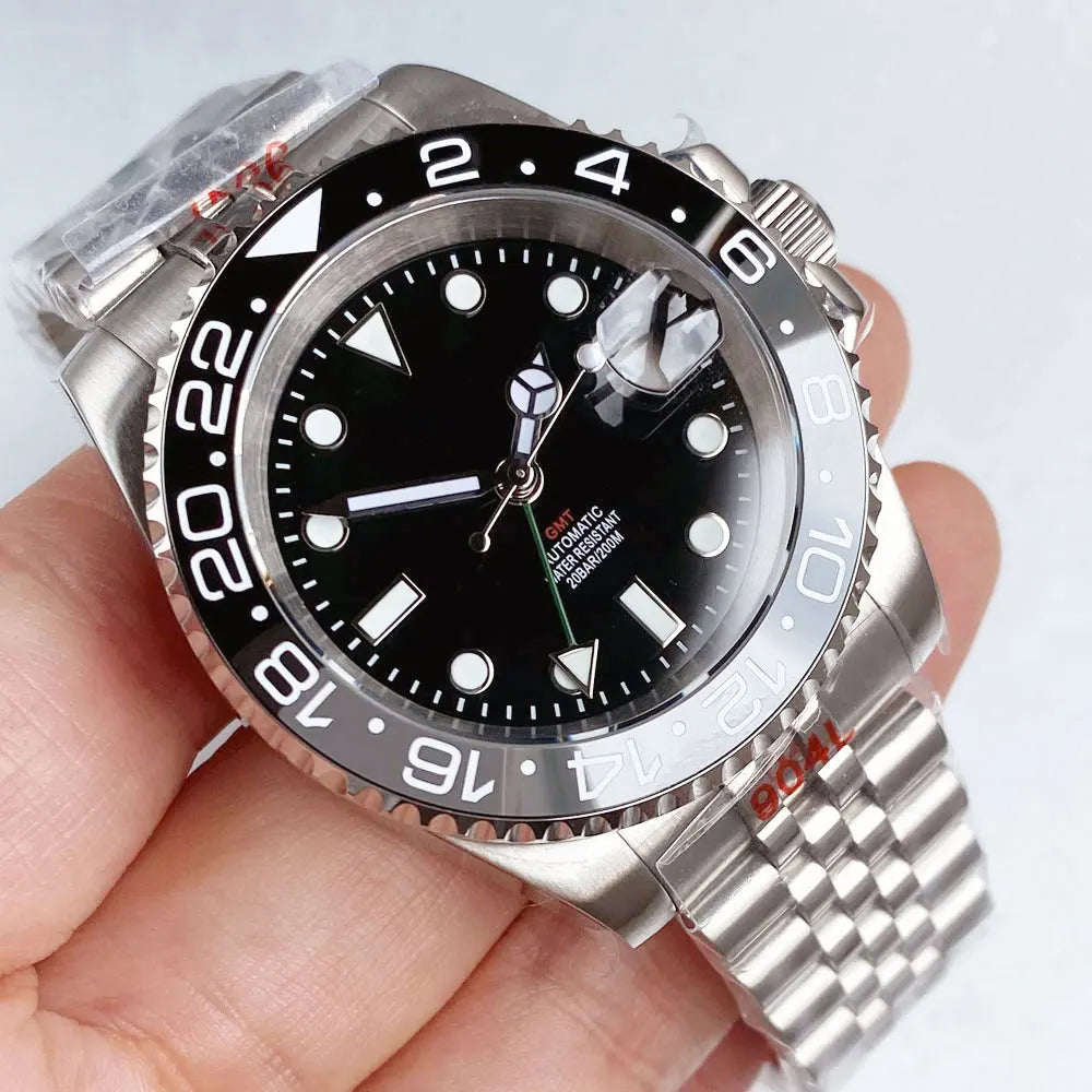 NH34A 200M Waterproof 40mm NH34 GMT Sapphire Luminous Automatic Movement Diving Watch Men Steel Bracelet Black Grey Insert
