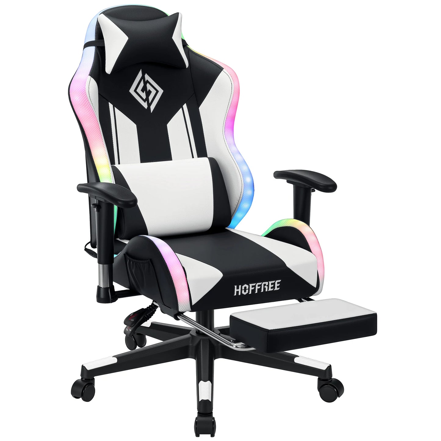 Cadeira Gaming LED para Crianças dos 8 aos 15 Anos, Cadeira Gamer Ajustável com Iluminação LED, Apoio para Pés e Suporte Lombar, Cadeira Ergonómica para PC