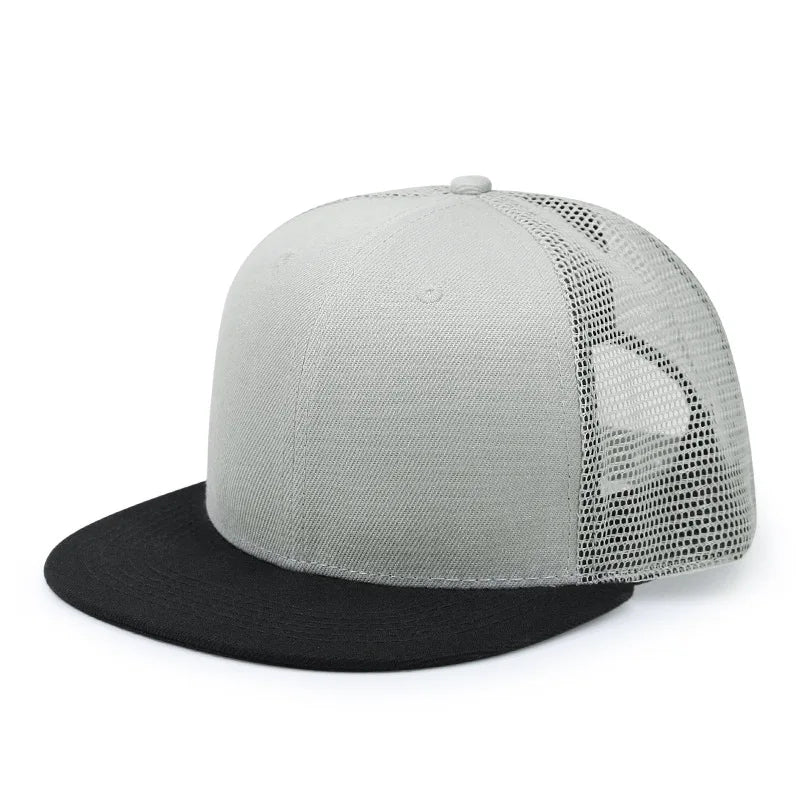 Adult Solid Color Flat Brim Mesh Snapback Cap Men Woman Hiphop Plain Baseball Hat 55-60cm