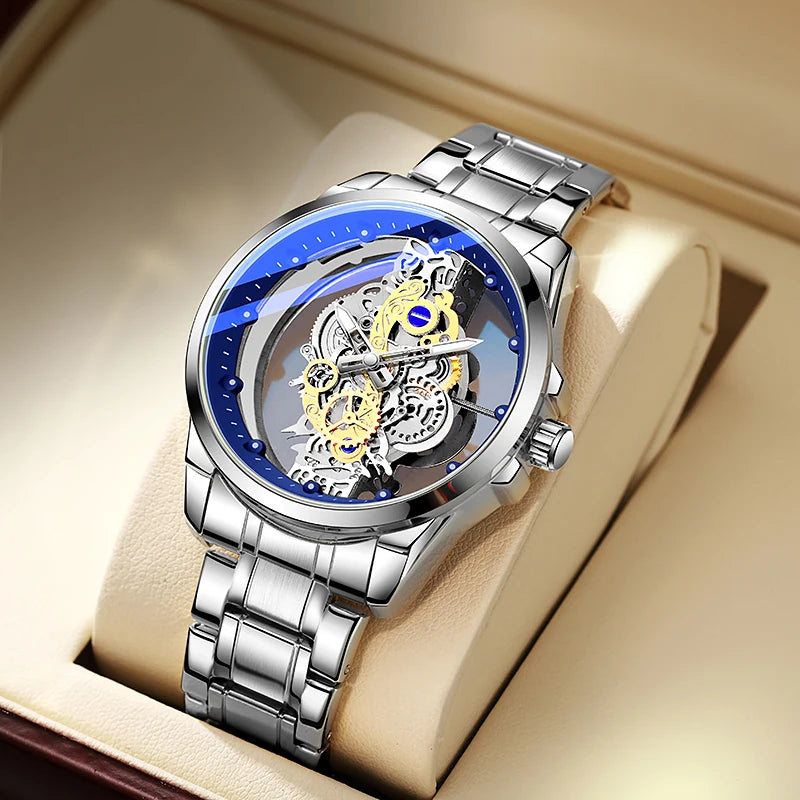 TPW Hot Trendy Fashion Wholesale Men Golden Black Blue Skeleton NOT Automatic Watch Quartz Wrist Watches Luxury 2024