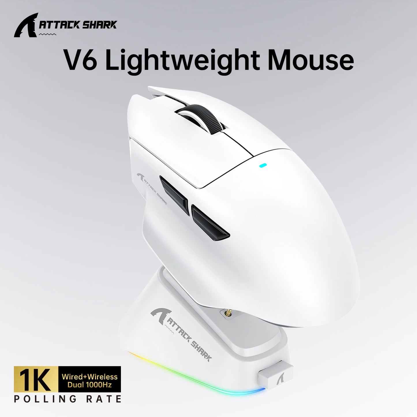 ATTACK SHARK V6 Wireless Gaming Mouse, Superlight RGB Gaming Mouse with Magnetic Charging Dock, PAW3311 Sensor, Tri-Mode Bluetooth Gaming Mouse