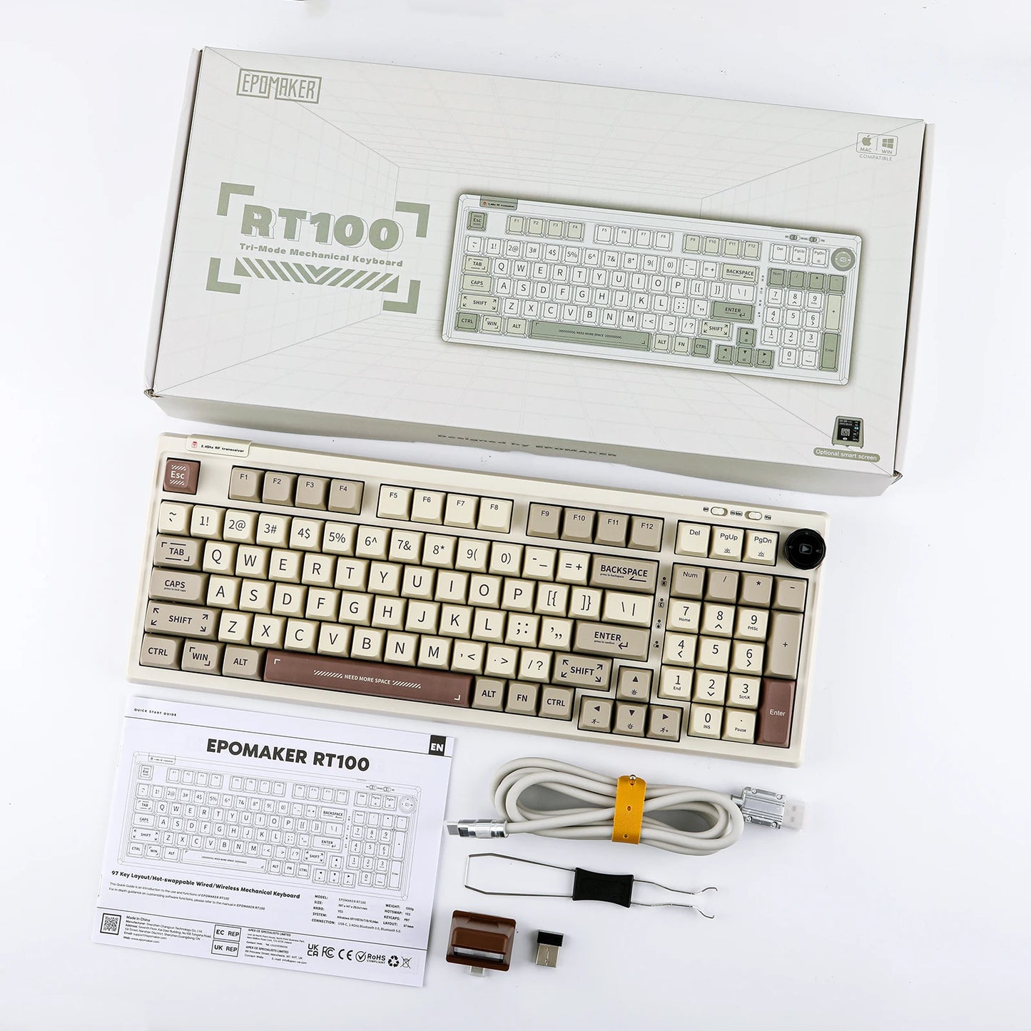 EPOMAKER RT100 95% Gasket-Mounted Wired/Bluetooth/2.4G Wireles Mechanical Keyboard with Multi-media Knob & Mini Display