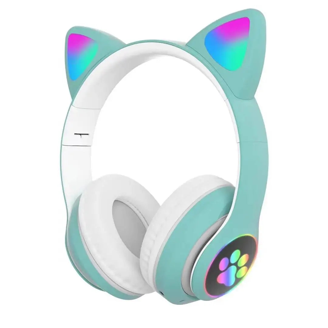 Cute Cat Ear Bluetooth Wireless Headphones with LED Lights – Kids Foldable Stereo Headset with Microphone, Bluetooth 5.0 Gaming & Music Headphones