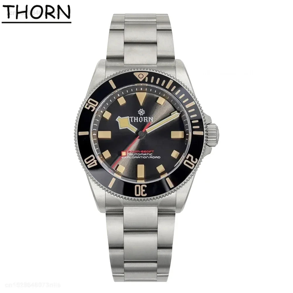THORN 39mm Titanium Watch Men Homage Vintage PT5000 Movement Automatic Sapphire Crystal C3 Super Luminous 200M Waterproof Watch