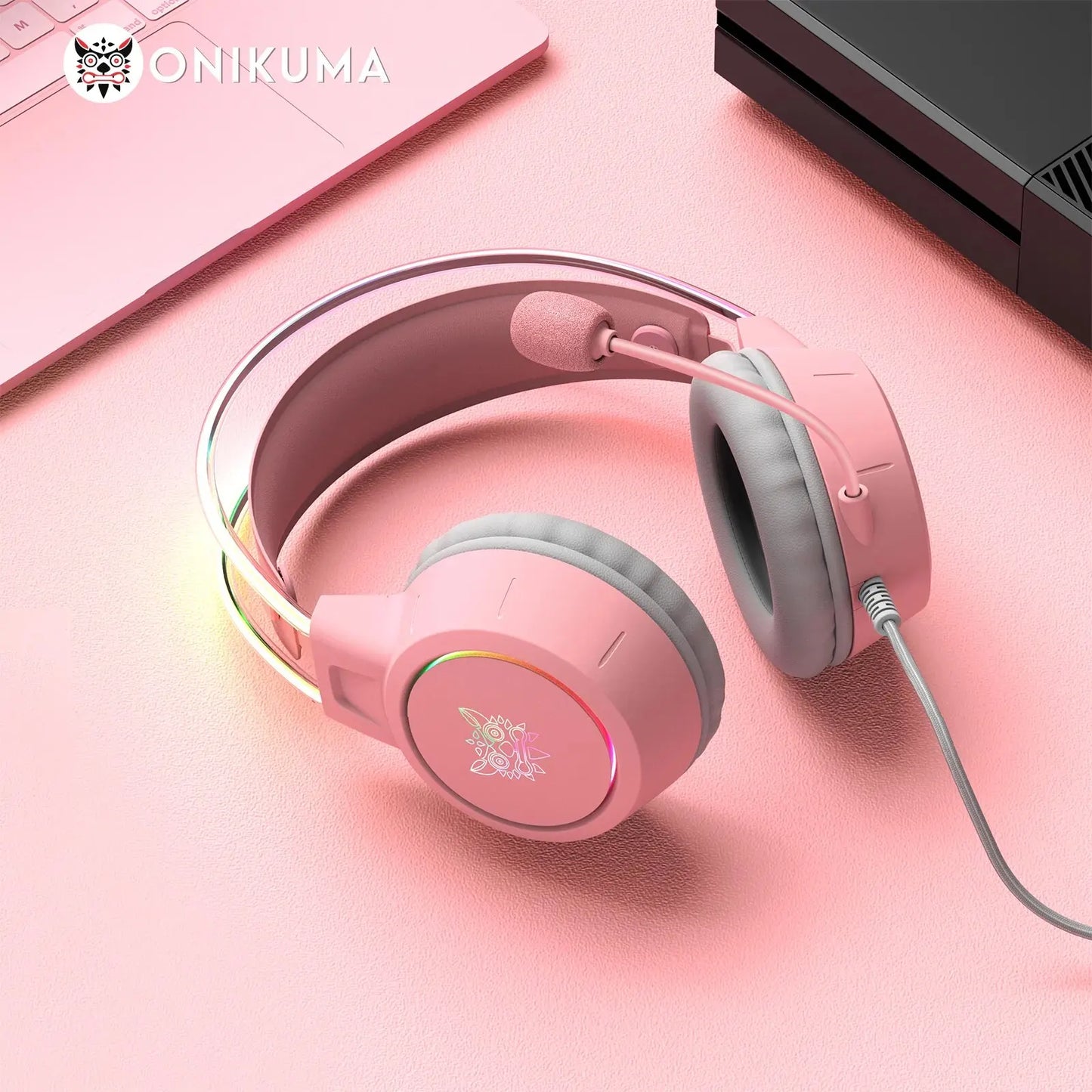 ONIKUMA RGB Gaming Headset Bundle with Gaming Mouse, Keyboard & Headset Stand – Professional Wired Gaming Headphones with Microphone, Detachable Cat Ears, Esports Gaming Accessories Kit