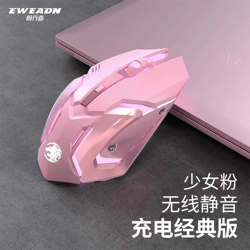 Frontline Pink Gaming Mouse Wireless Bluetooth Silent Mechanical Gaming Mouse, Cute RGB Computer Mouse for Gaming, Office & Laptop