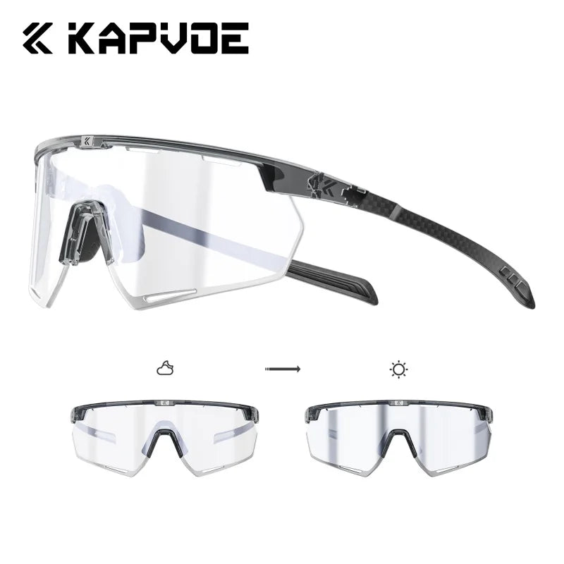 Kapvoe Real Carbon Fiber Cycling Glasses Sunglasses for Men Lightweight Photochromic UV400 MTB Bike Bicycle Sports Eyewear