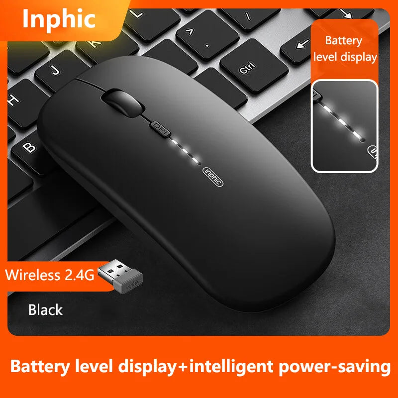 Inphic M1P langaton hiljainen toimistohiiri, erittäin ohut ja kannettava, USB-liitäntä, akun varaustason näyttö, TYPE-C-lataus
