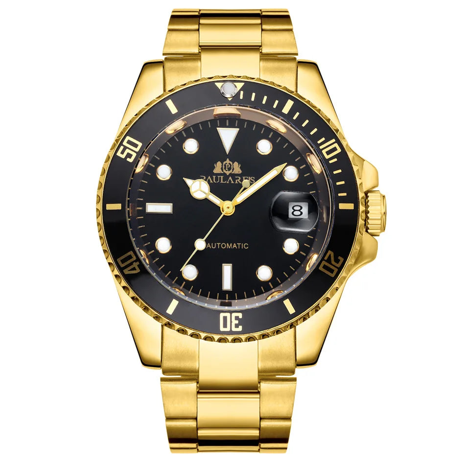 High Quality Automatic Mechanical Watch for Men Stainless Steel Red Dial Date Strong Luminous Luxury Men Watch Reloj Hombre