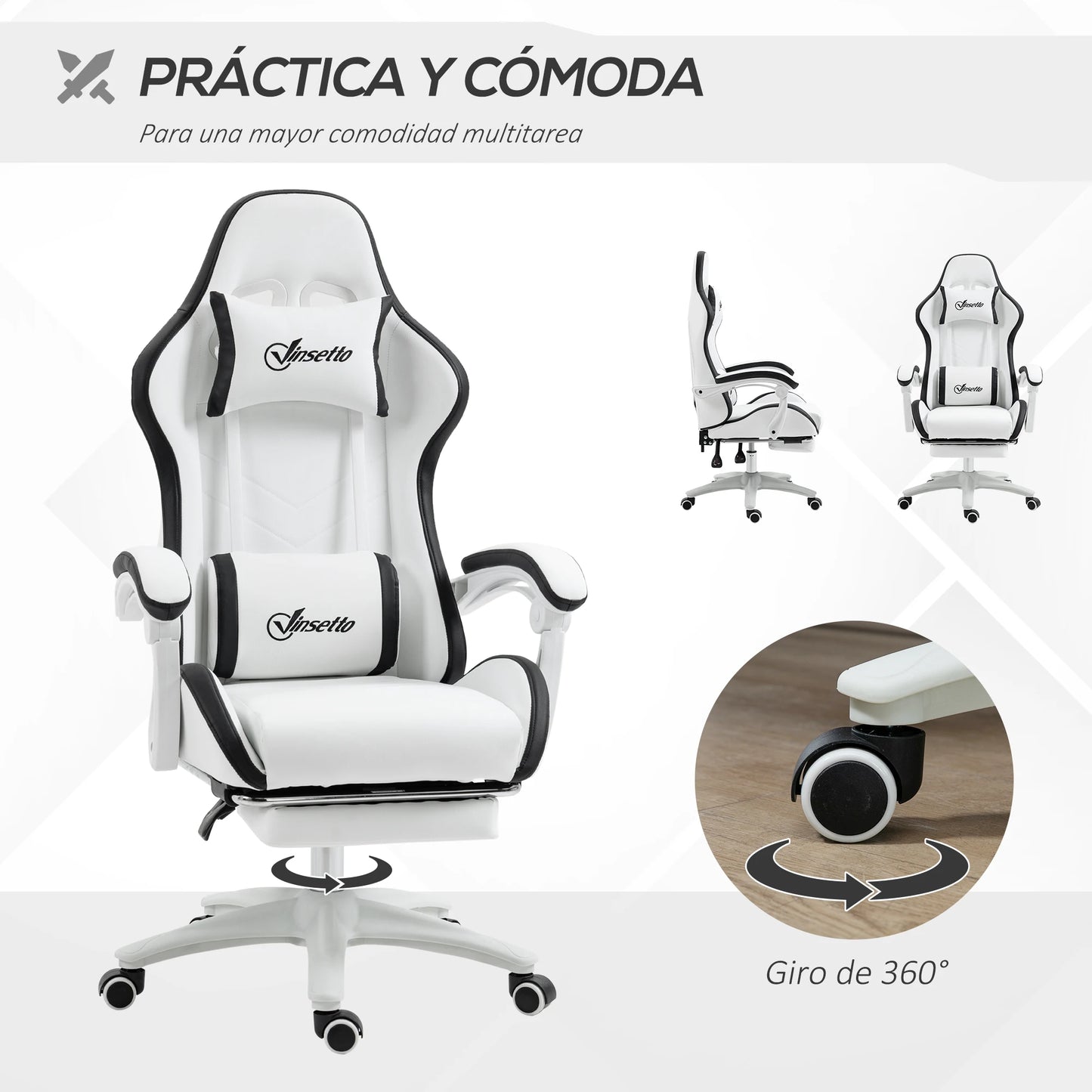 Vinsetto PU Leather Gaming Chair with Footrest, Adjustable Height Reclining Office Chair with Headrest & Lumbar Support