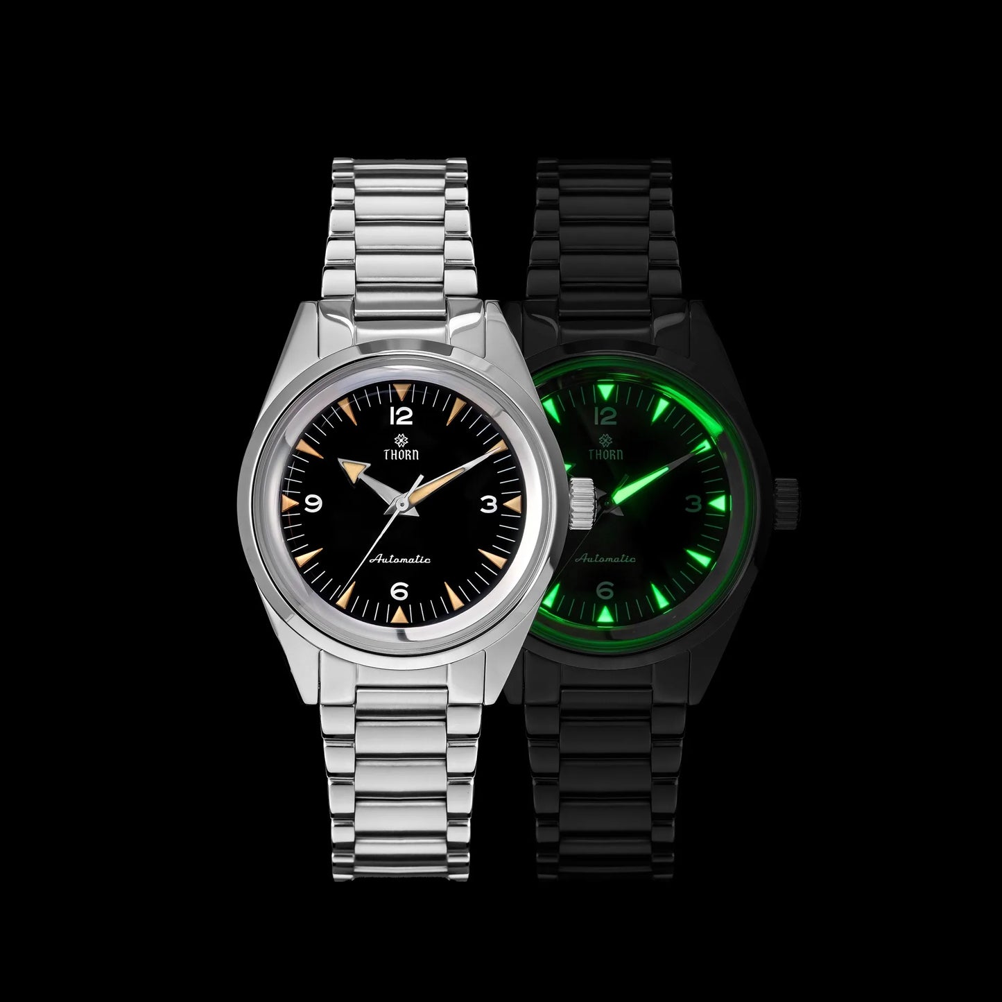 THORN T026 Automatic Watch 38mm Sapphire 316L Stainless Steel PT5000/Swiss Ronda Movement Vintage Style Luminous Men's Watch