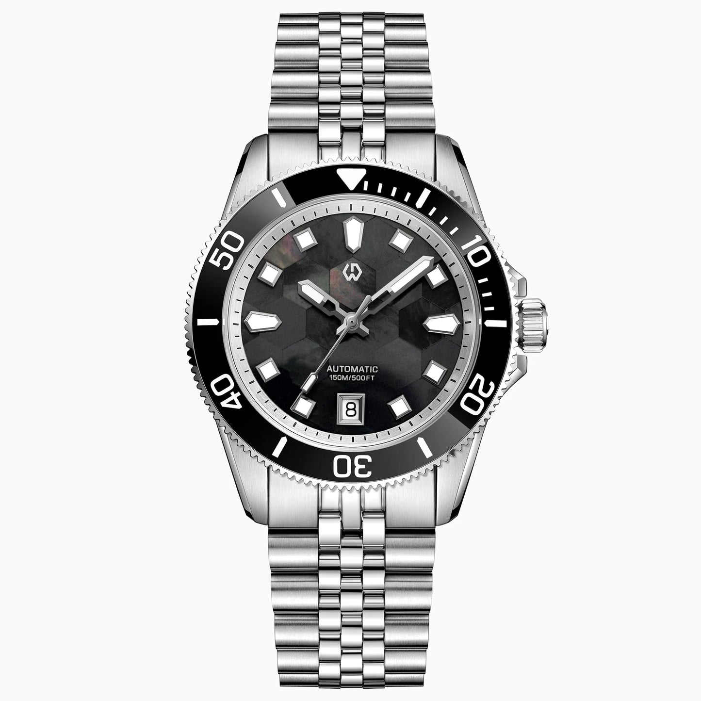 WISHDOIT Automatic Mechanical Watch Miyota 8215 Movement Mother of Pearl Dial Ceramic Bezel Waterproof 150M Diving Watch