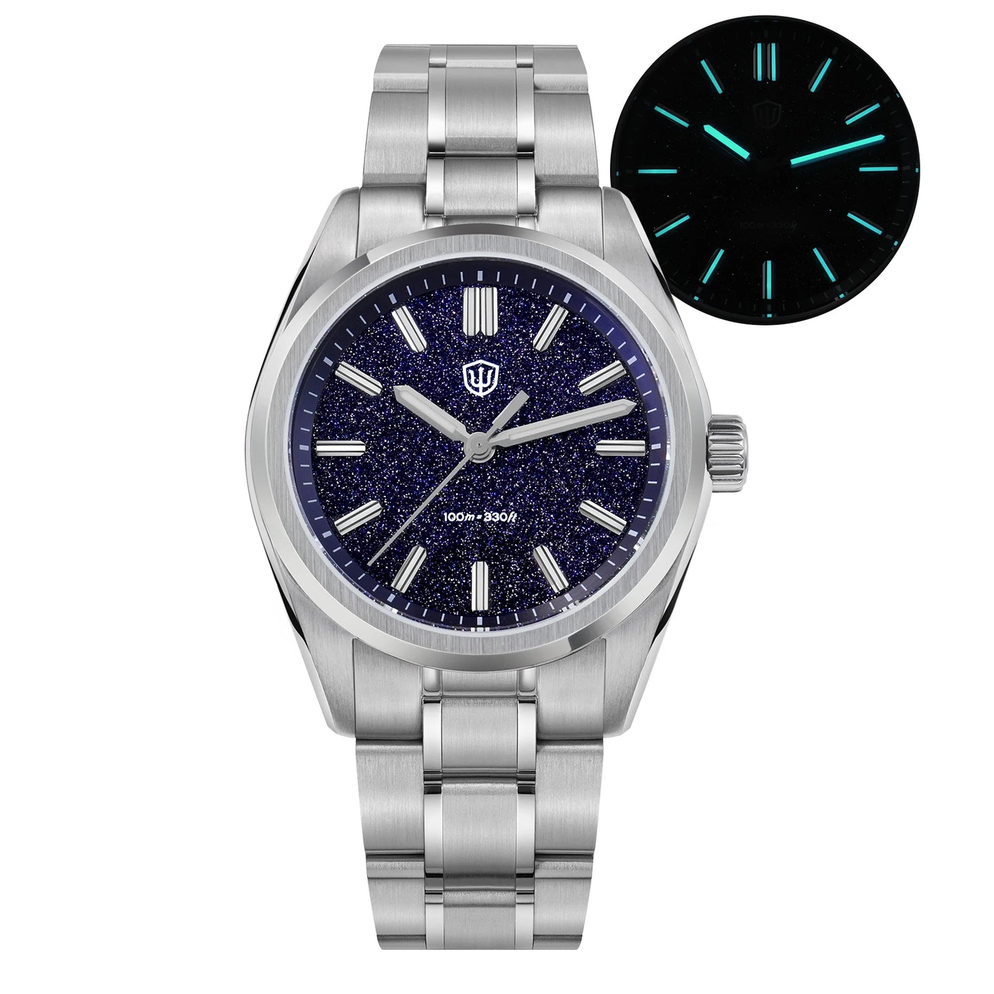Watchdives WD0003B Aventurine Dial Watch VH31 Quartz Movement Sapphire Crystal Luminous 100m Waterproof 36mm Vintage Watches