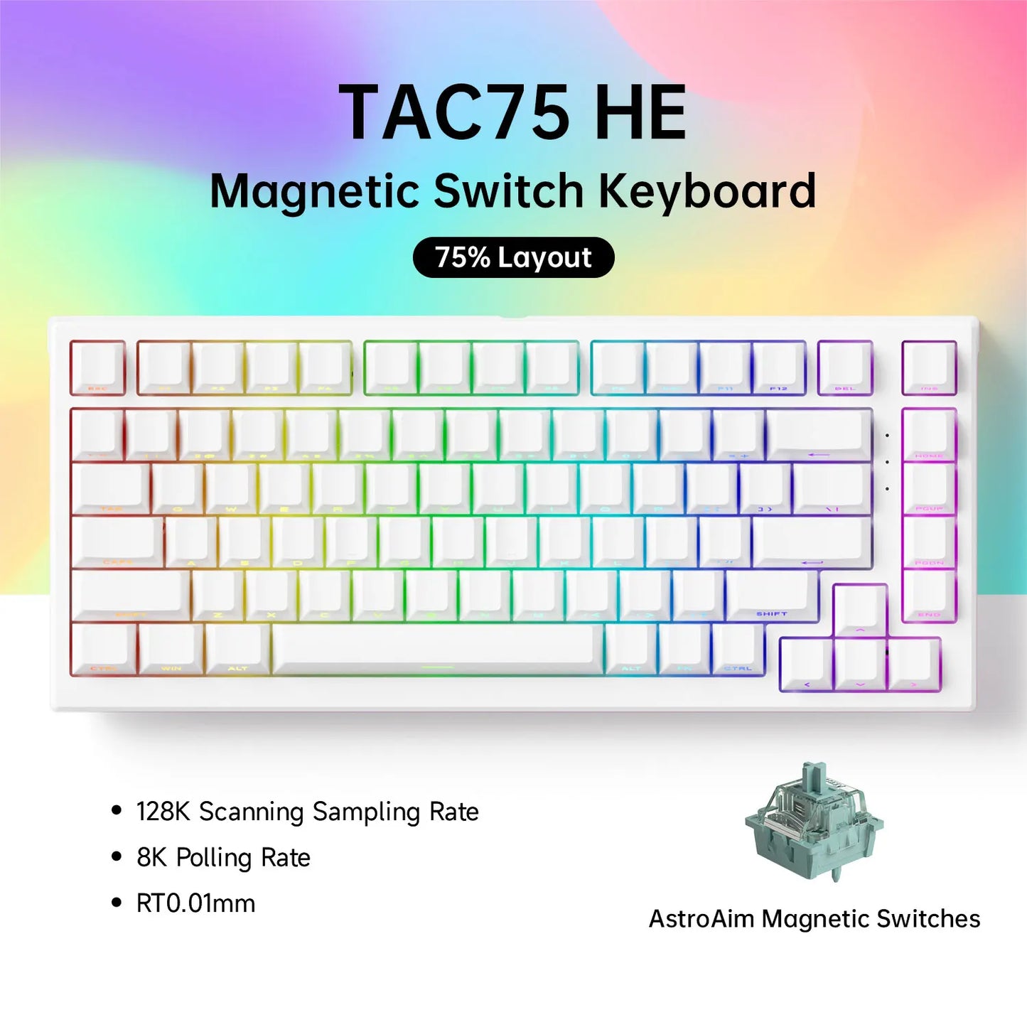 Teclado AKKO TAC75 HE con interruptores magnéticos, teclado gaming 75%, Rapid Trigger 0.005mm, 8K RGB, con cable, teclado personalizado para esports para gamers