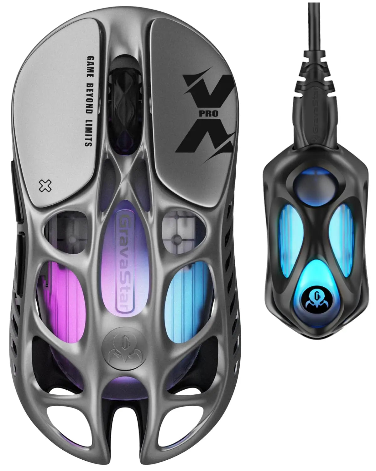GravaStar Mercury X Pro trådlös gamingmus med tri-mode, 8K-mottagare, lätt magnesiumlegering, lång batteritid, RGB-gaming