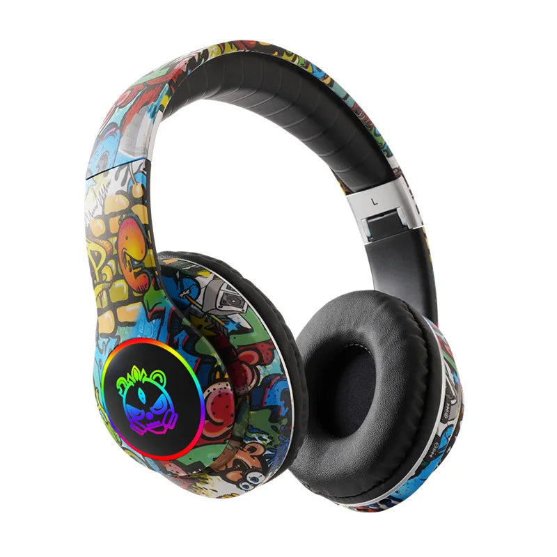 Auriculares gaming Bluetooth inalámbricos New Graffiti LX-8686 con micrófono, luz LED, compatibilidad con tarjeta TF, graves profundos y diseño circumaural para PC, gaming y niños