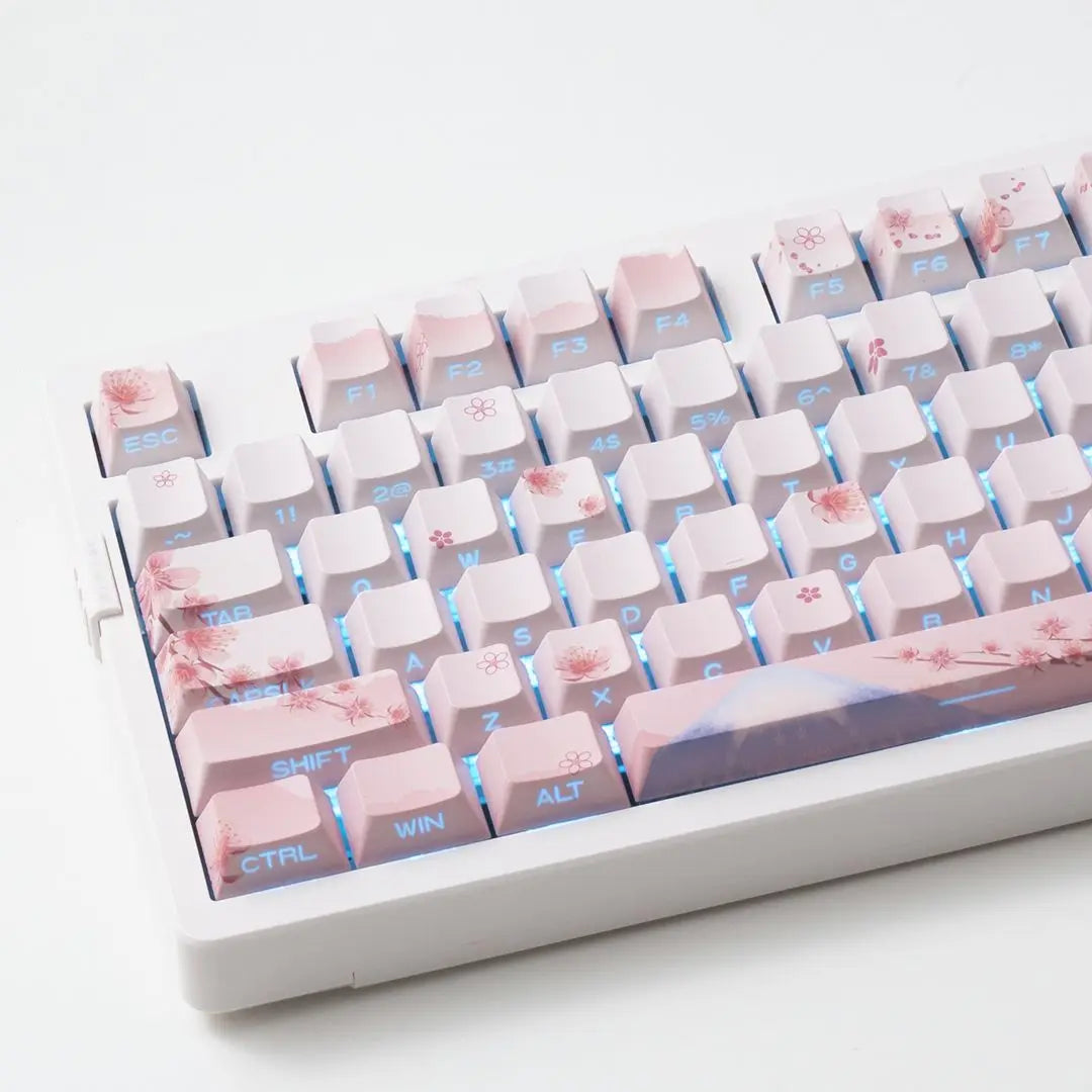 Sakura Pink Side Engraved Keycap Set PBT Translucent 127 Keys for MX Switch 60/84/90/104/108 Mechanical Keyboards