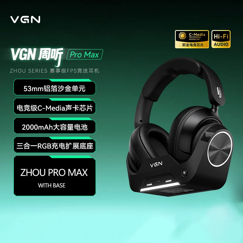 VGN Zhou Series Pro Max Over-Ear Gaming Headset, Delta Game Noise-Canceling, Four-Mode Wireless PC Bluetooth Headset