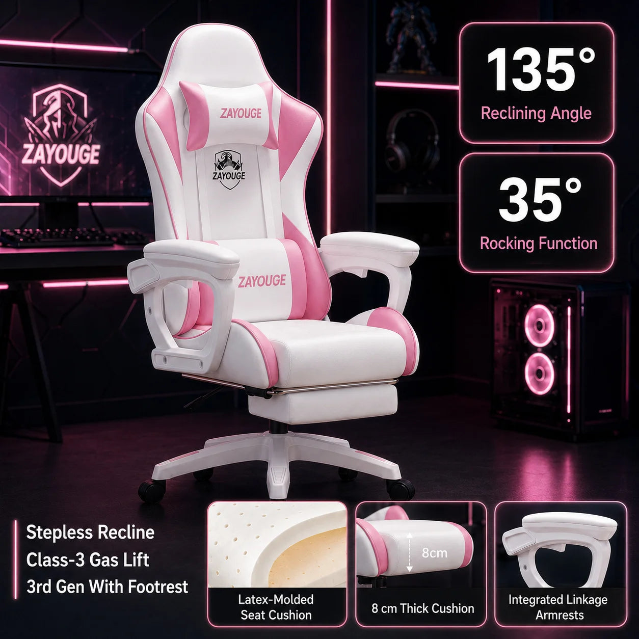 AOLIVIYA Gaming Reclining Chair Ergonomic Office Chair with Footrest, Adjustable Swivel Computer Chair, Racing Style E-Sports Gaming Seat