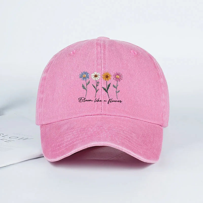 Vintage Washed Daisy Baseball Cap – Unisex “Flowers in Bloom” Letter Print Dad Cap – Outdoor Travel & Casual Sun Hat