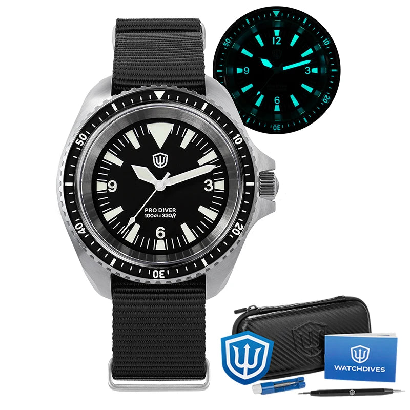 Watchdives WD1980 V3 Quartz Watch 100m Waterproof BGW9 Luminous Nylon Strap Watch Sapphire VH31 Movement Men Watch with Gift Box
