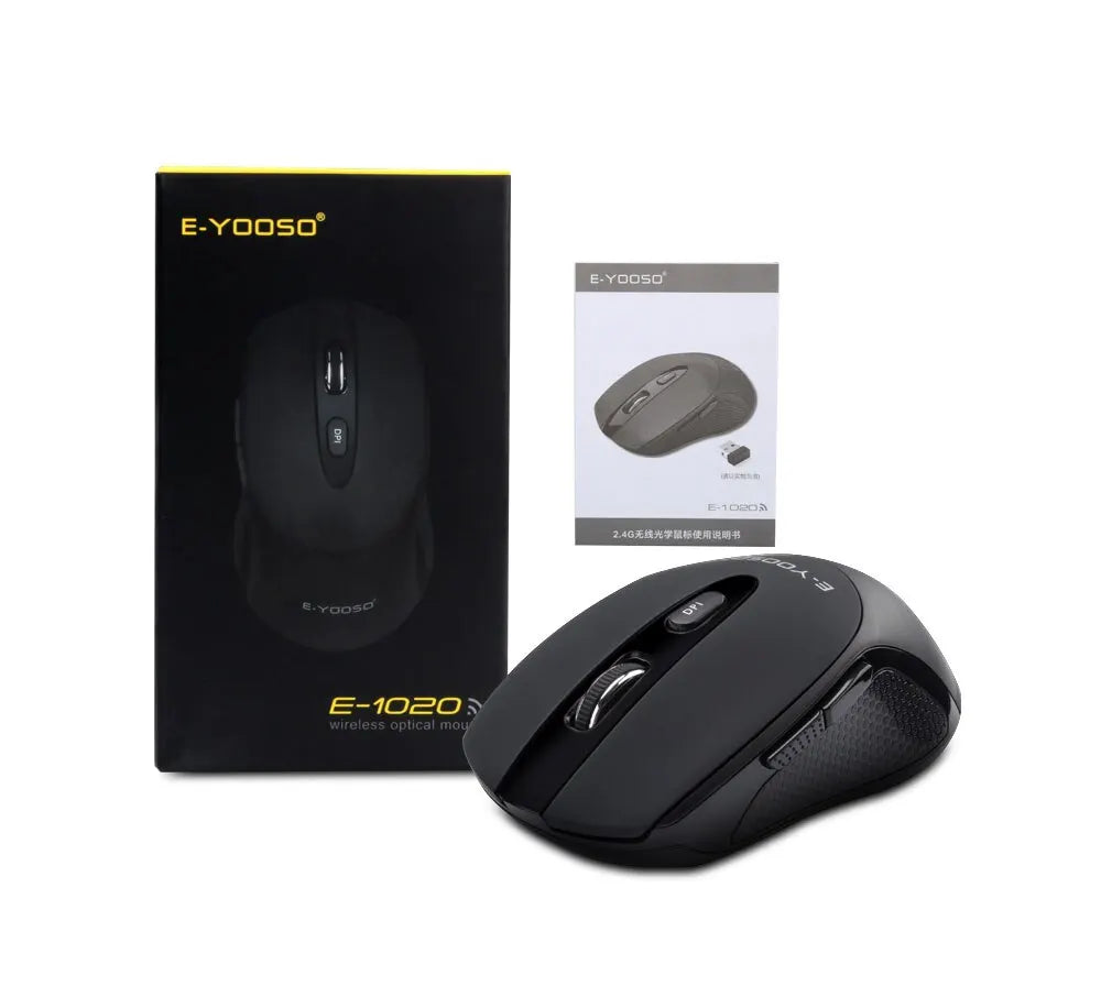 E-YOOSO E-1020 Wireless Gaming Mouse 2400 DPI Silent Click Ergonomic USB Mouse for Laptop PC Computer, 2.4G Wireless Optical Mouse