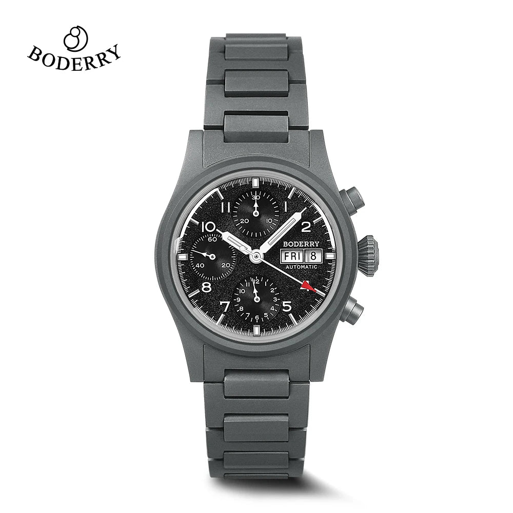 Boderry Chronograph Watch LANDMASTER Titanium Automatic mechanical Field Watches Outdoor Sport Waterproof Dive Wristwatch Men