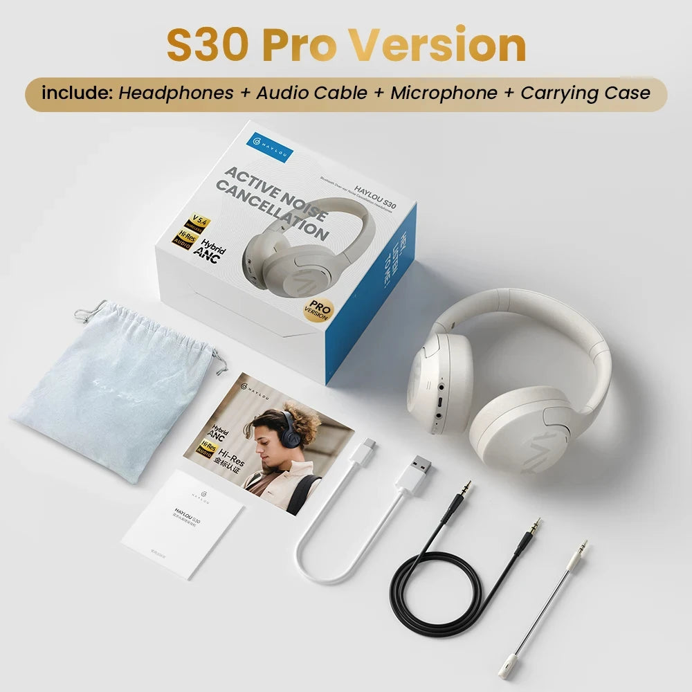 HAYLOU S30 Wireless Bluetooth 5.4 ANC Headphones 43dB Noise Cancelling Headsets with 40mm Driver, 80H Playtime Hi-Res Audio Earphones