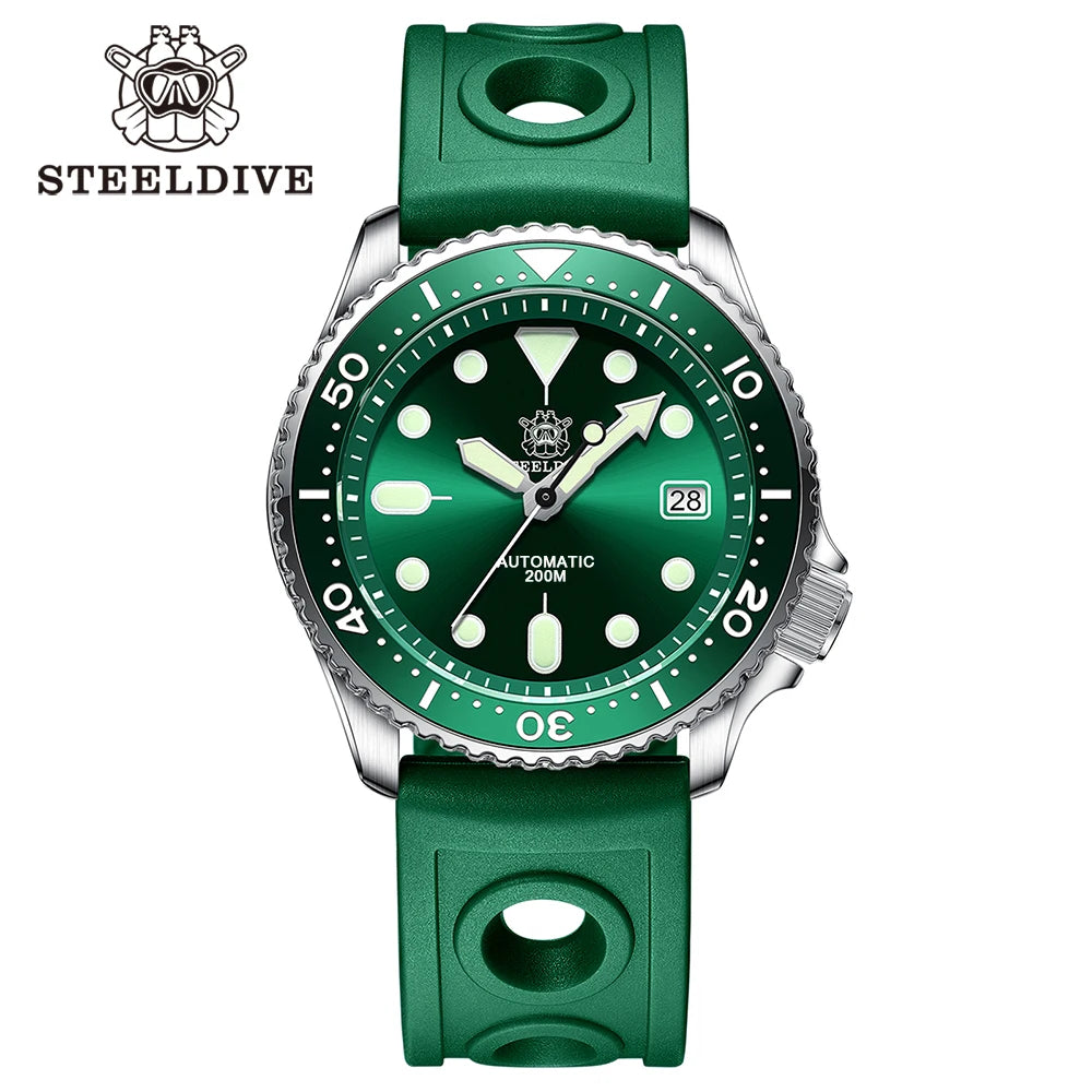 Mechanical Watch For Men STEELDIVE SD1973 Japan NH35 Automatic Movement Ceramic Bezel 200M Waterproof Classic Dive Small Abalone