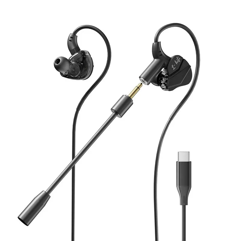 Gaming Earbuds with Dual Microphones, HiFi Stereo Gaming Headset Type-C & 3.5mm Wired In-Ear Earphones, Noise Reduction Gamer Headphones with Mic for Samsung
