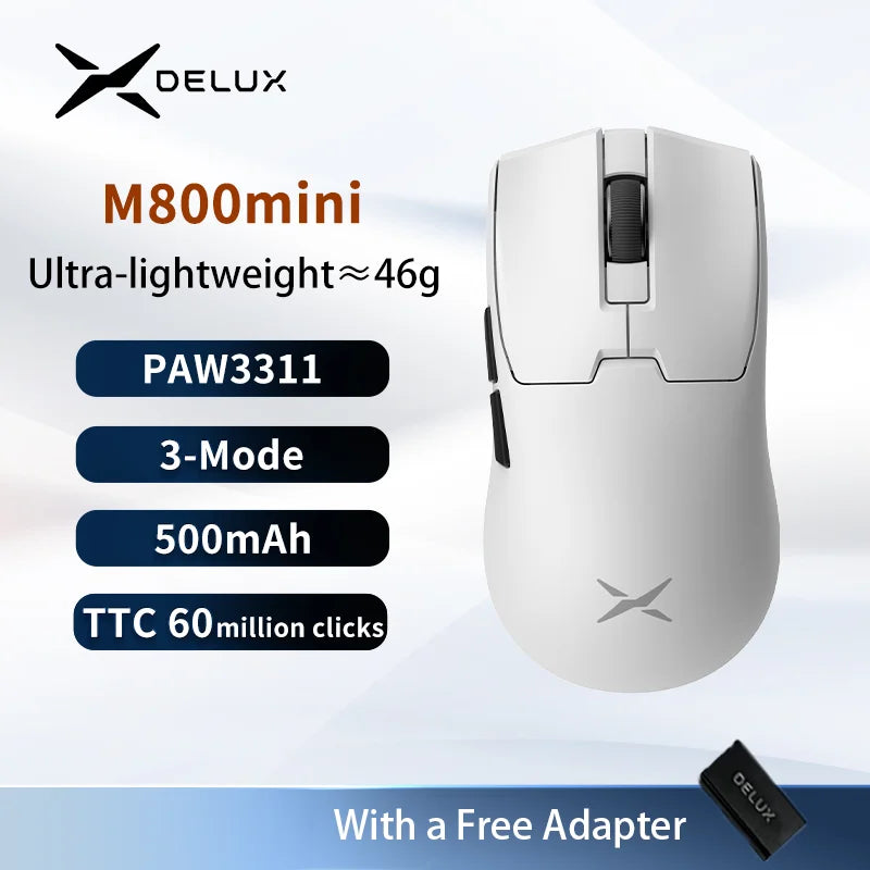 Delux M800mini Wireless Gaming Mouse 46g Lightweight PAW3395 Sensor 26000 DPI, 1000Hz Polling Rate Gaming Mouse for PC Gamer