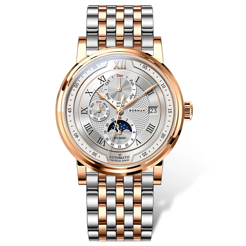 BORMAN BM3868 New 40mm Luxury Men Automatic Mechanical Men's Watches Sapphire Multi-function Waterproof Moon Phase Clocks